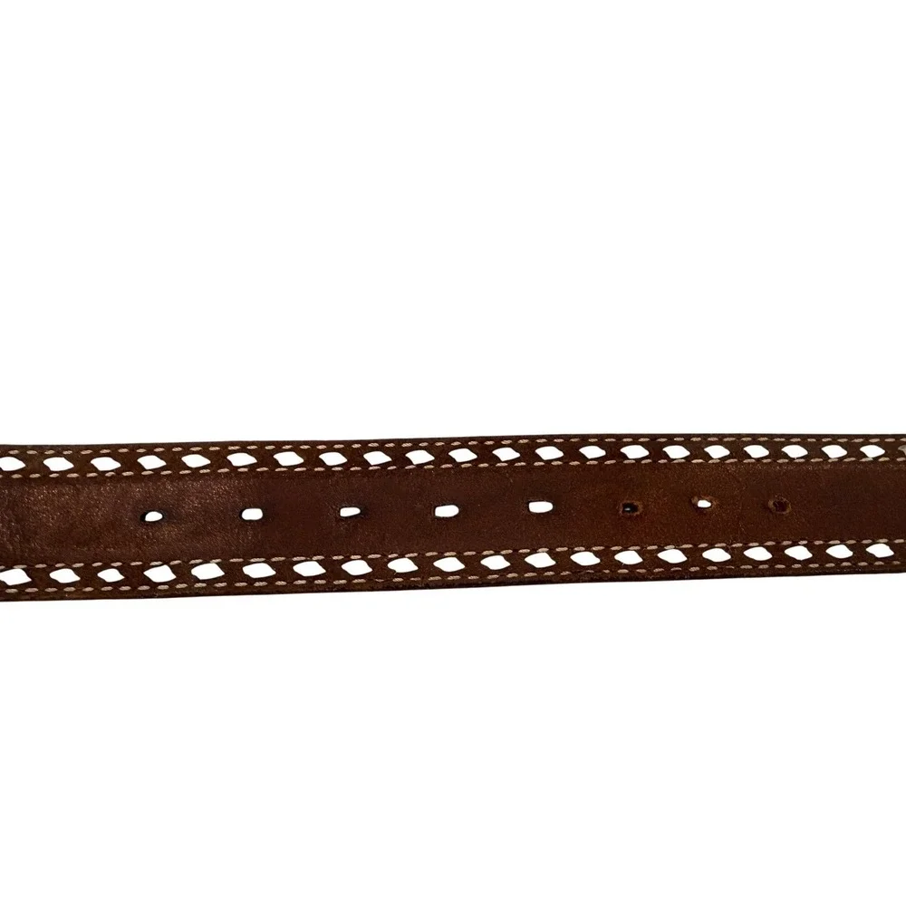 Circle Y Tooled Leather‎ Western Belt Engraved Buckle Brown Size 38